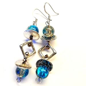 Handmade Blue and Brown Beaded Earrings
